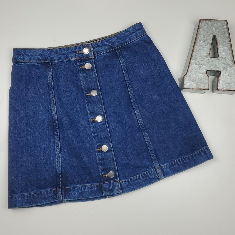 Topshop MOTO Button Front Dark Denim Jean Skirt